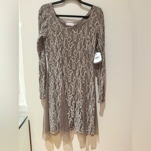 Altar'd State Taupe and Cream Lace Dress